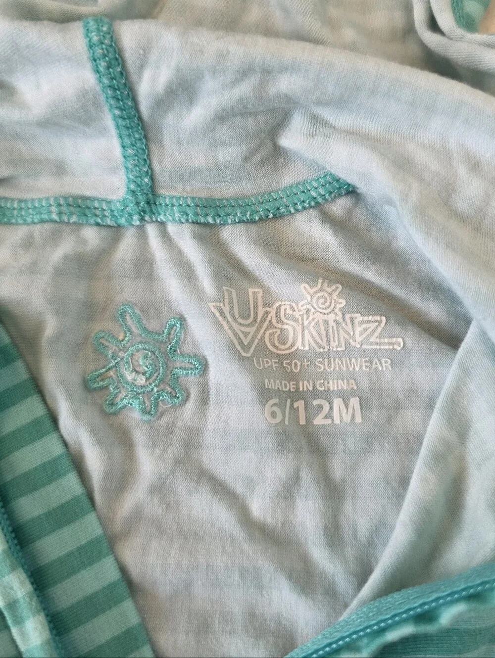 Striped Hooded Kids One-Piece Bodysuit in Aqua